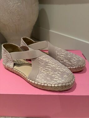 Neutral Crochet Espadrille Flats with Elastic Cross Straps